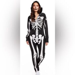 NWT Tipsy Elves Unisex Skelton Full Zip One Piece Jumpsuit Halloween- Size S